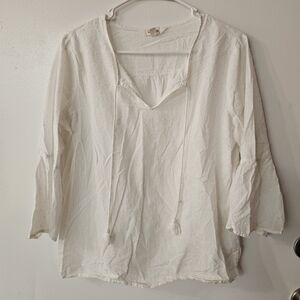 Land N Sea Women's Cotton White V-Neck Long Sleeve Top